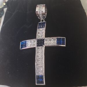 Elegant Silver and Blue Cross Pendant